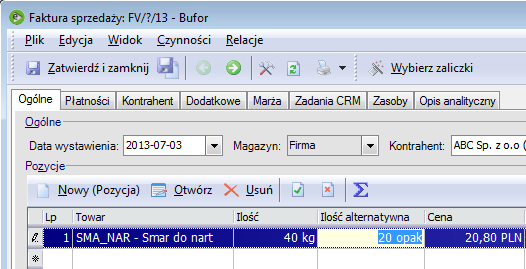 Alternatywna jednostka towaru druga jednostka, która może być wykorzystywana do określania ilości na dokumentach magazynowych/handlowych (poza jednostką podstawową.