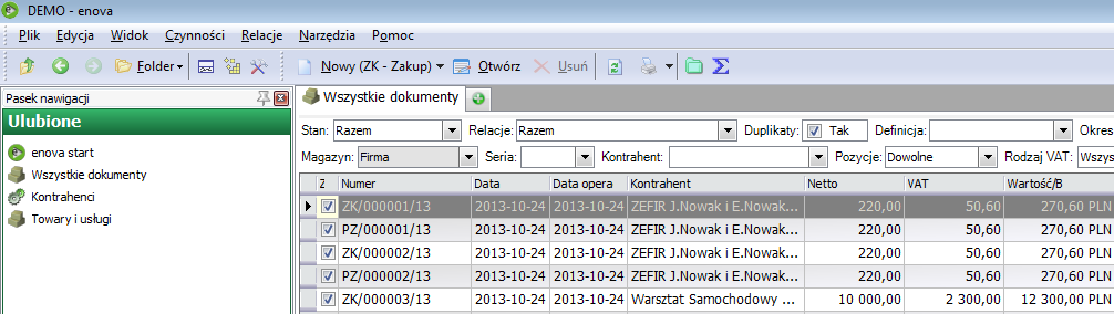 Menu dodawanych dokumentów na liście faktur sprzedaży Skrót na liście Ulubionych Ta metoda jest bardzo przydatna, gdy często wystawiamy dany typ dokumentu. Skrót umieszcza się na pasku nawigacji.