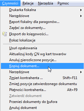 Wybór dokumentów nadrzędnych ZO na oknie pośrednim Kopiowanie dokumentu Metoda tworzy dokument doraźnie w oparciu o inny zaznaczony na liście dokument.