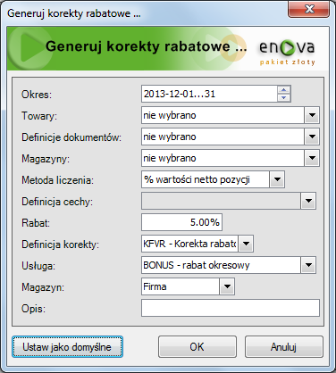 Wystawiając korektę do faktury płatnej w walucie obcej należy ustawić datę kursu zgodną z datą na dokumencie korygowanym (pierwszym dla danej transakcji przy wielu korektach).