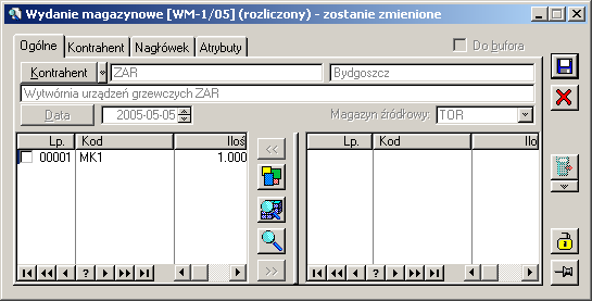 Jednorazowy. Dane odbiorcy będą wtedy wprowadzone ręcznie, bez wyboru z listy kontrahentów. Rys. 2.179 Wydanie magazynowe, dokument wygenerowany z handlowego.