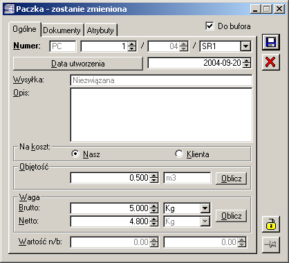 2.18.2 Paczka 2.18.2.1 Zakładka: Ogólne Na zakładce znajdują się pola: Rys. 2.183 Paczka.