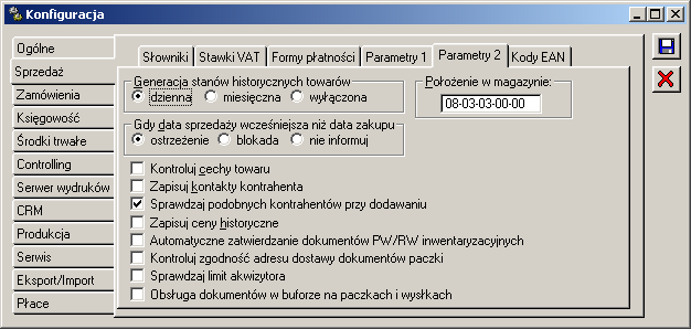 2.2.4.2 Konfiguracja, zakładka: SprzedaŜ/ Parametry 2 Rys. 2.12 Konfiguracja, zakładka: SprzedaŜ/Parametry 2.