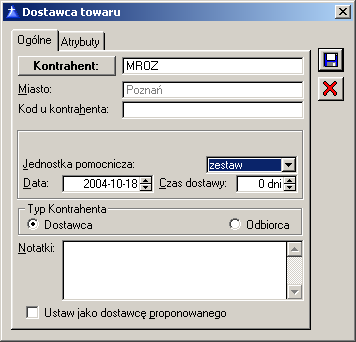 Typ kontrahenta - podstawowym zastosowaniem listy jest przechowywanie danych o dostawcach i cenach zakupu.
