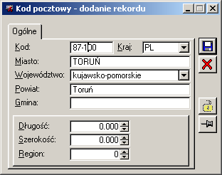 2.5.4.1 Okno: Kod pocztowy W oknie definiuje się kod pocztowy.