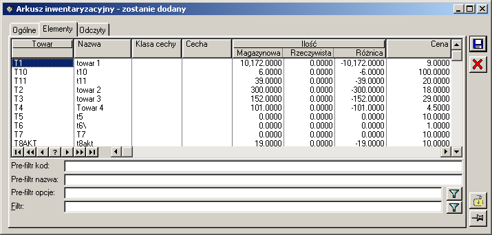 Data utworzenia, operator - dane wprowadzane domyślnie. Tylko stany niezerowe - parametr przenoszony z okna: Nagłówek inwentaryzacji (zakładka: Ogólne).
