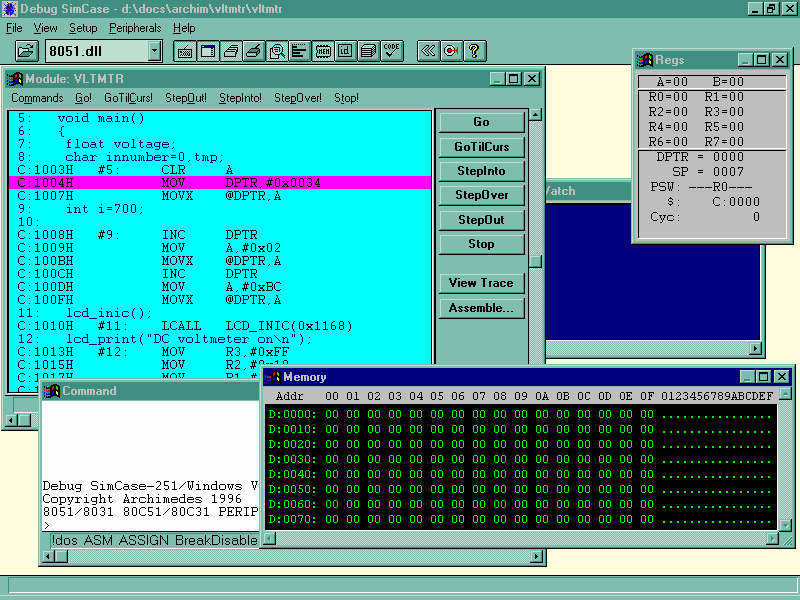 Rys. 1. Platforma narzędziowa IDE 8051 SimCASE 8051_251 jest debuggerem przeprowadzającym analizę programów kompilowanych przez IDE oraz symulującym wszystkie układy mikrokontrolera.