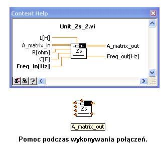 Nazwy wejść i wyjść podprogramu: Obiekty pulpitu stanowiące wejścia i wyjścia subvi powinny otrzymać sensowne nazwy (własność Label obiektów).