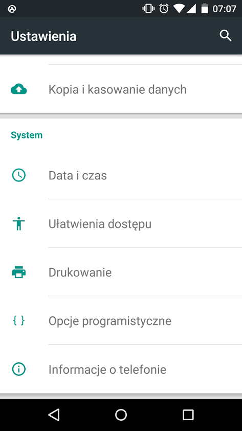 Uruchomienie aplikacji na fizycznym urządzeniu Aby podłączyć urządzenie (telefon/tablet) do android Studio należy aktywować opcje programistyczne na urządzeniu.