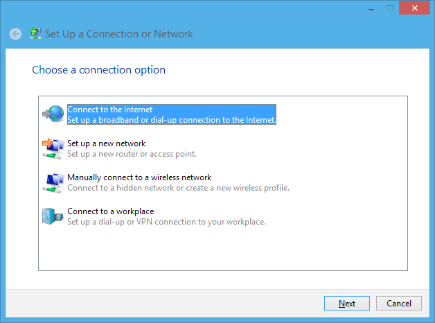 7. Przejdź do okna Network and Sharing Center (Centrum sieci i udostępniania), a następnie naciśnij polecenie Set up a new connection or network (Skonfiguruj nowe