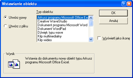 Wczytaną informacją mogą być wszystkie pliki, które obsługuje mechanizm OLE (arkusz Excela, dokument Worda, pliki graficzne, pliki multimedialne, itd.).