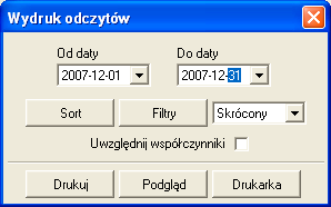 RAPORT ODCZYTÓW Do generowania zestawień odczytów liczników słuŝy funkcja Raport odczytów uruchamiana z menu głównej formy.