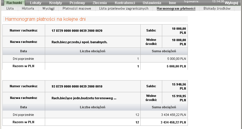 6.6 Harmonogram płatności Menu Rachunki Harmonogram płatności na kolejne dni (Rys.