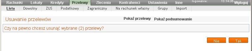 9.1.5 Wycofanie akceptacji z przelewów Jeśli zachodzi konieczność wycofania akceptacji, należy w oknie Lista przelewów (Rys.