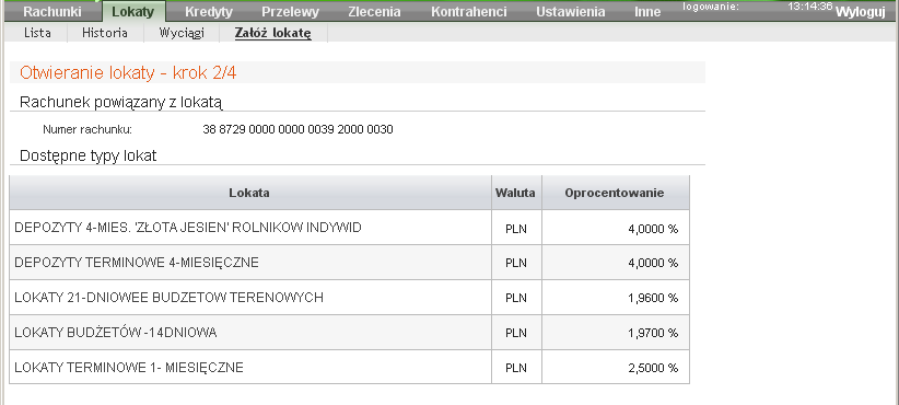 według definicji lokaty (umowy zawartej z bankiem) a środki zostaną przeniesione na wybrany rachunek, który można wybrać w polu Przenieś środki na rachunek.