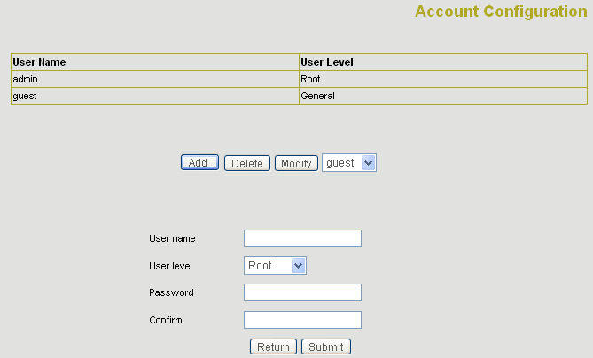 2.9 Zarządzanie systemem Account Manage: Ustaw konto dostępu do bramki AG-188 Reboot: Zrestartuj urządzenie, niektóre ustawienia wymagają restartu