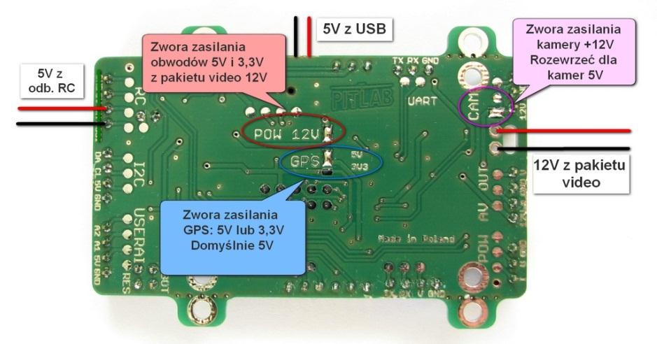 Gdy zwora jest zwarta (kroplą cyny), z napięcia źródłowego 12V zasilane są pozostałe komponenty. Aby rozewrzeć zworę, należy usunąć kroplę cyny. Domyślnie zwora jest zwarta.