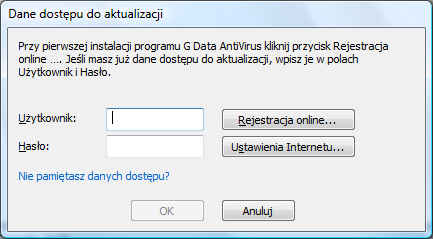 Pierwsze uruchomienie 8 Pojawi się okno formularza z prośbą o wpisanie Numeru rejestracyjnego i danych osobowych. Nie możesz przeprowadzić rejestracji online? Sprawdź połączenie z Internetem (np.