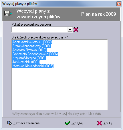 8. Wczytywanie wypełnionych planów urlopowych - import Gdy pracownicy dokonają zmian w swoich plikach planów urlopowych przełożony musi ponownie zaimportować dane wykorzystując funkcję Wczytaj