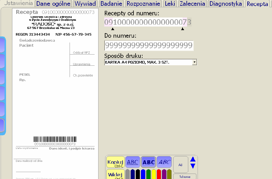 Instrukcja obsługi programu PPM Prywatna Praktyka Medyczna 48 wpisujemy wprost z klawiatury. Cyfra kontrolna na końcu numeru recepty wyróżniona jest szarym tłem.