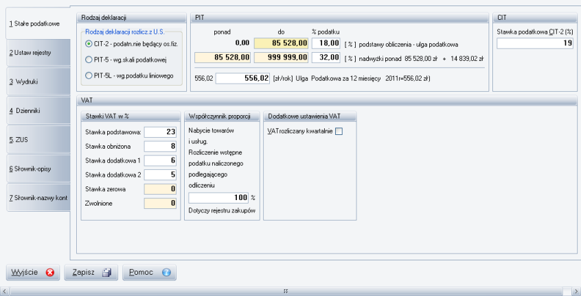 Parametry W menu głównym znajduje się moduł "Program", tam widoczna jest ikona "Ustawienia". Z poziomu tego menu możesz określić wszystkie najważniejsze parametry dla wybranej firmy.