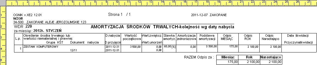 Raporty System Ognik stwarza możliwość utworzenie dwóch rodzajów raportów dotyczących odpisów amortyzacyjnych.