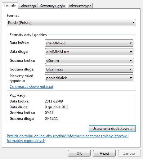 W ustawieniach dodatkowych klikasz "Resetuj" w zakładce "Data".