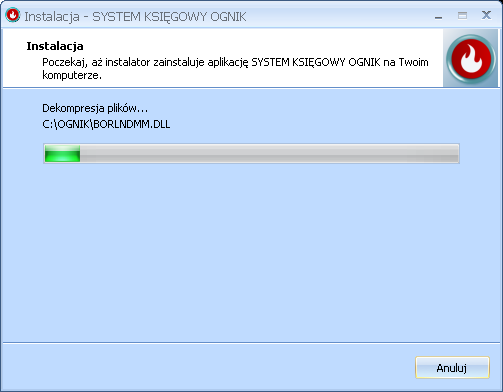 Sprawdź podane parametry instalacji. Możesz jeszcze wrócić do poprzednich ekranów aby dokonać zmian. Jeśli wszystko się zgadza. Czekaj cierpliwie aż instalator skopiuje wymagane pliki.