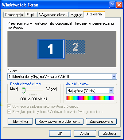 ˆ Kliknij prawym przyciskiem myszy na prostokącie symbolizującym drugi monitor i wybierz opcję Dołączony podobnie jak na rysunku 10.6.