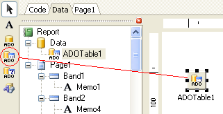 Creating reports (Tworzenie raportów) 24 pasku. Mozna to wykonac na rózne sposoby, przedstawiajace rózne funkcje designera FastReport. Dodac obiekt Text do wstegi i wpisac [frxadotable1."custno"].