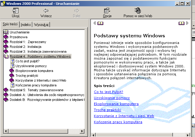 Podstawy Technik Komputerowych Zadanie 5 Gdzie znaleźć pomoc System Pomocy w systemie Windows Program MS Windows jest wyposaŝony w opisy zastępujące tradycyjne podręczniki.