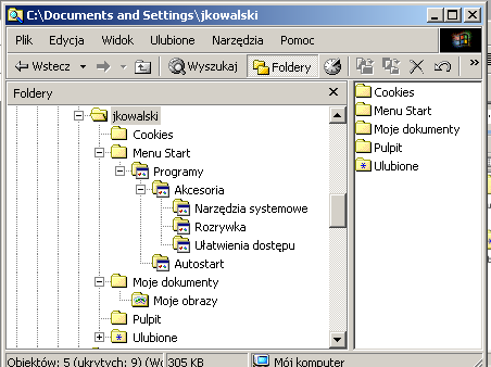 Rozdział 4. Komputery, dyski, foldery, pliki Drzewo folderów Panel Foldery Dobrym narzędziem do przeglądania struktury podfolderów jest panel Foldery w oknie Mój komputer.