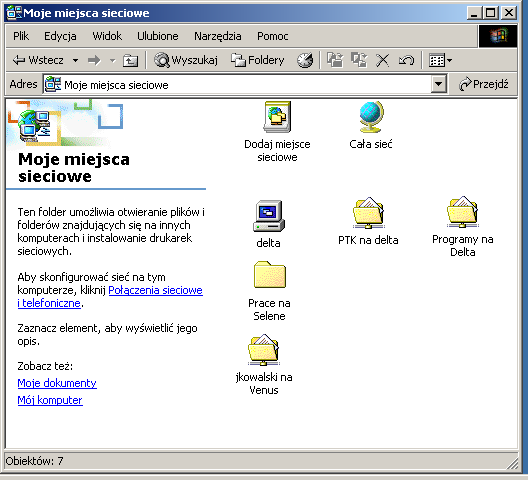 Rozdział 4. Komputery, dyski, foldery, pliki Zadanie 2 Moje miejsca sieciowe Wycieczka po miejscach dostępnych dla studenta, z których moŝe coś wziąć lub na których moŝe coś przechować.