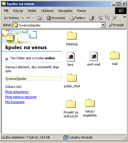 Rozdział 4. Komputery, dyski, foldery, pliki Venus - Miejsce dla Ciebie widziane z kaŝdego komputera Venus\Twój identyfikator Otrzymując skrzynkę pocztową dostałeś konto na komputerze Venus.