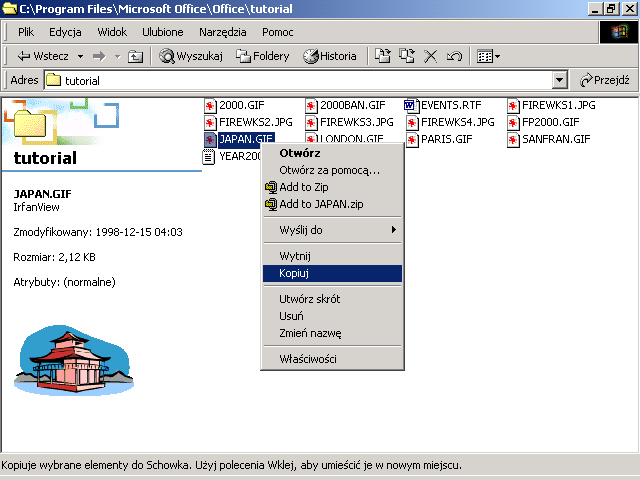 Rozdział 5. Operacje na plikach i folderach Kopiowanie rysunku japan.