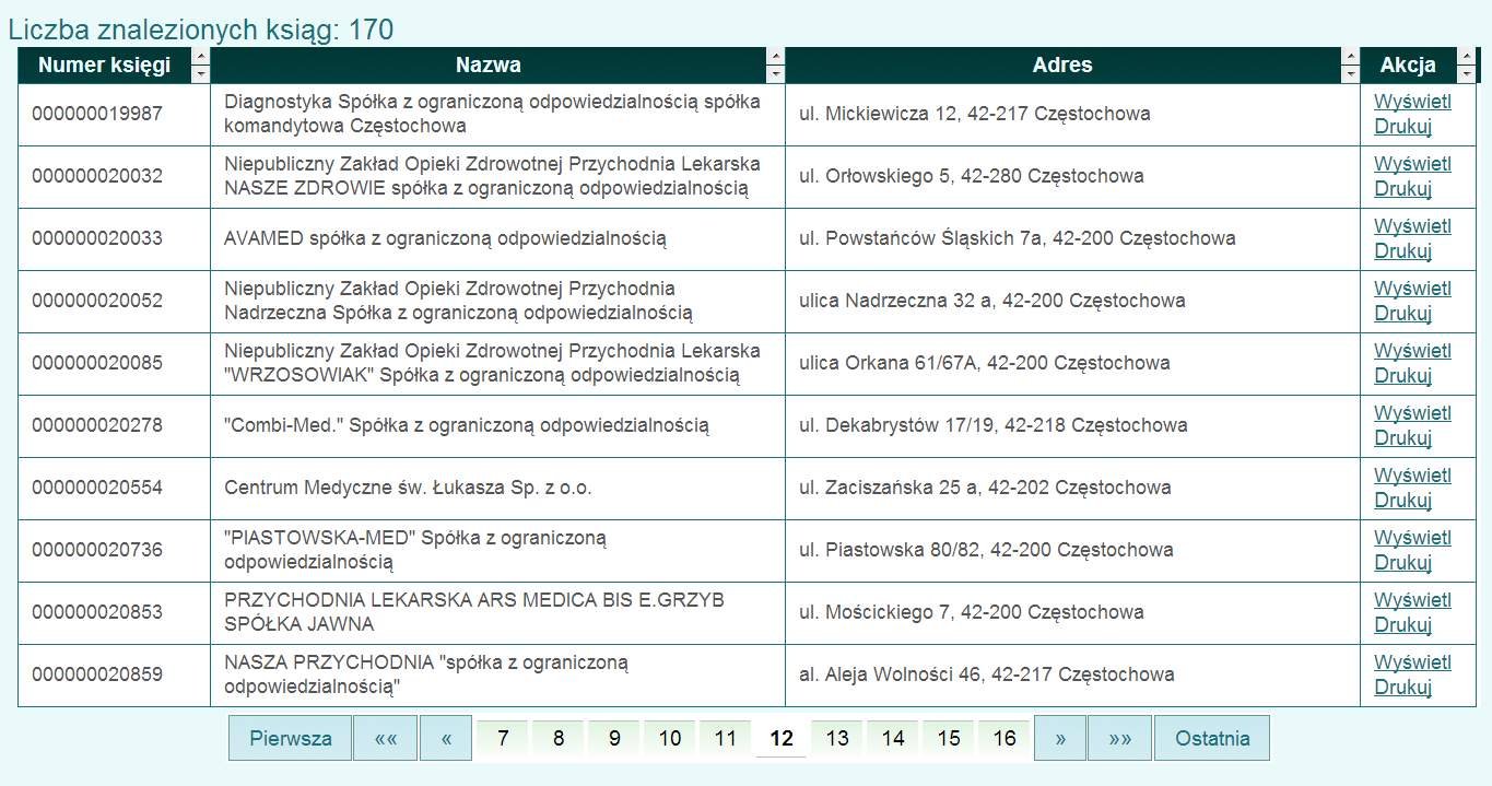 Wyciąg z Rejestru Podmiotów Wykonujących Działalność Leczniczą wyboru dokonano poprzez