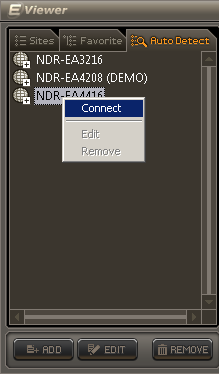 E-Viewer - user s manual, ver. 1.1 GRAPHICAL USER INTERFACE Favourite panel displays a list of all defined camera layouts.