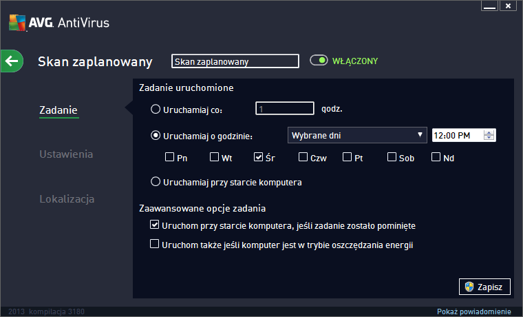 10.4.1. Zadanie W górnej części karty Harmonogram znajduje się pole tekstowe umożliwiają ce nadanie nazwy tworzonemu harmonogramowi skanowania.