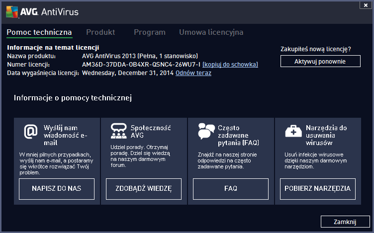 14. FAQ i pomoc techniczna Jeżeli masz jakiekolwiek pytania natury technicznej lub handlowej (dotyczą ce produktów AVG AntiVirus 2013), istnieje kilka sposobów uzyskania pomocy.