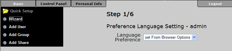 Szybka konfiguracja (Quick Setup) Ustawienia w tym menu przeznaczone są dla użytkownika, który chce szybko skonfigurować dysk sieciowy i udostępniać pliki w sieci lokalnej.