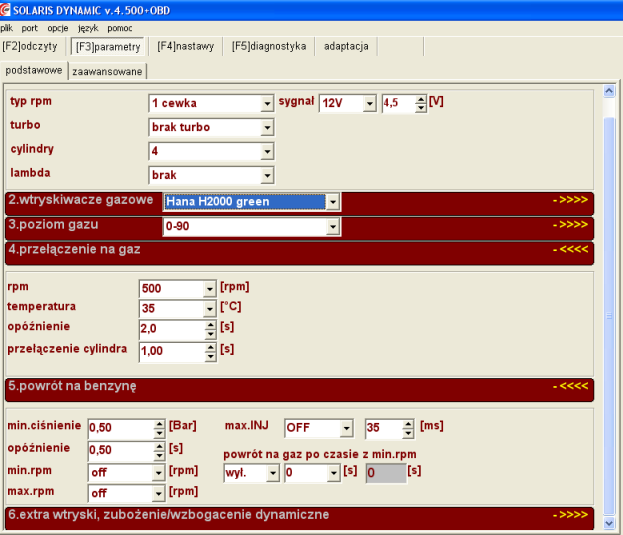 ETAP II a. Ustawienia parametrów [F3] Następnie przechodzimy do ustawienia podstawowych parametrów pracy instalacji SOLARIS DYNAMIC. 1. Ustawienia auta a.