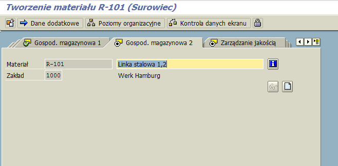 Tworzenie materiału MM01 Gospodarka magazynowa 1 i 2 W tych