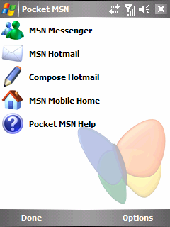 6.5 Aplikacja Pocket MSN Dzięki programowi Pocket MSN możesz na bieżąco kontrolować swoją skrzynkę pocztową MSN Hotmail, swoją listę kontaktów MSN Messenger oraz opcje ustawiania aplikacji Pocket MSN.