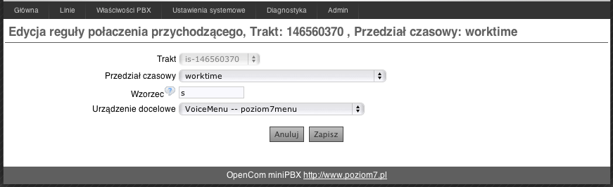 OpenComPBX 17 5.2 Właściwości PBX W tej sekcji odbywa się aranżacja wszystkich funkcji PBX. 5.2.1 Reguły połączeń wychodzących Kierowanie połączeń wychodzących odbywa się na zasadzie analizy numeru wybranego przez abonenta inicjującego połączenie.