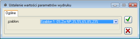 Rysunek 7 Wybór szablonu stawek VAT Na wydruku rejestrów VAT będą drukowane tylko te pozycje faktury, dla których w tabelce VAT ustawiono stawki VAT uwzględnione w szablonie.