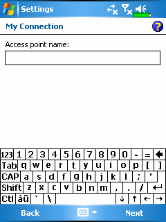 4. Wpisz nazwę punktu dostępowego Access Point Name. 5. W następnym oknie wpisz, jeśli wymagane, informacje User Name, Password itp. 6.