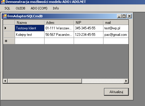 121 MsgBox("AKtualizacja tabeli w bazie SQL zrobiona") End If Catch ex As Exception ' ewentualny komunikat o błędzie MsgBox(ex.ToString) Finally 'sprzątamy conn.