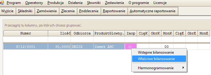 Rys. 34. Właściwe bilansowanie Program upewnia się czy chcemy wykonać bilansowanie zlecenia. Obrazuje to poniższy rysunek.