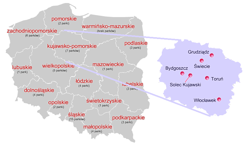 parków. Na 57 wszystkich tego typu podmiotów w całym kraju, w regionie kujawskopomorskim jest ich siedem (rys. 51).