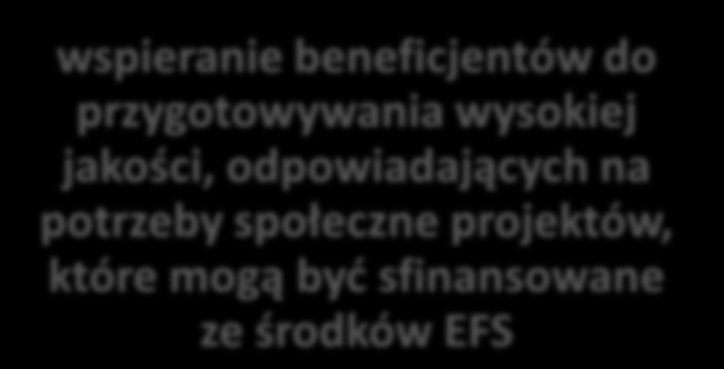 kreowanie rozwoju lokalnego i budowanie partnerstw nastawionych na rozwój regionu wspieranie beneficjentów do przygotowywania wysokiej jakości, odpowiadających na potrzeby społeczne projektów, które